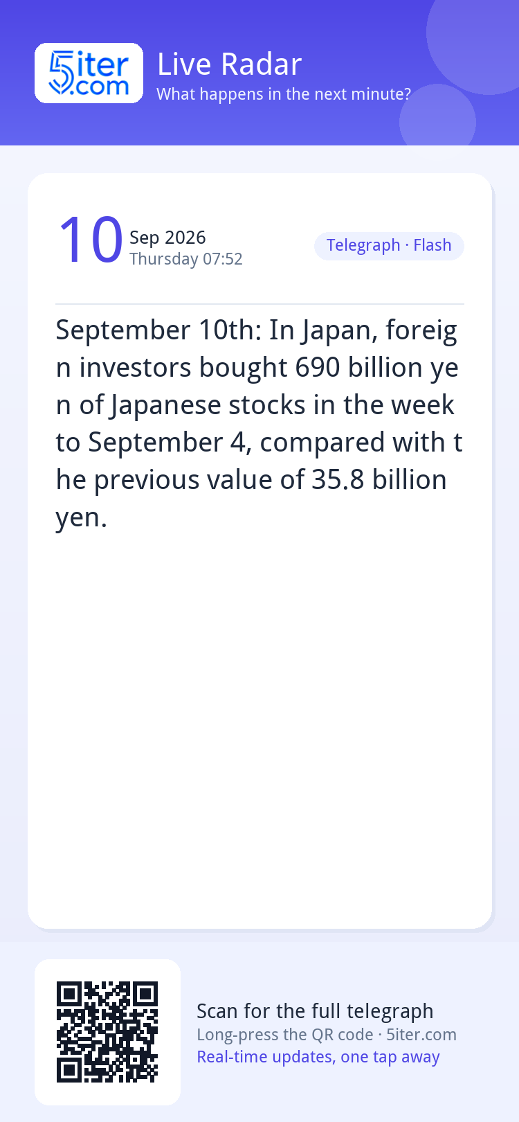 September 10th: In Japan, foreign investors bought 690 billi