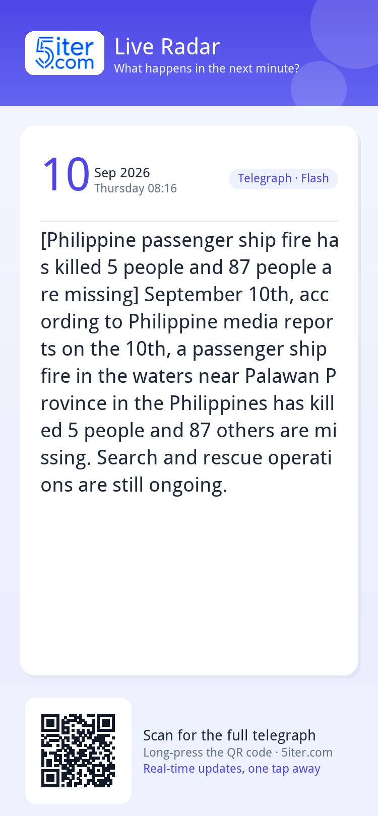 [Philippine passenger ship fire has killed 5 people and 87 p