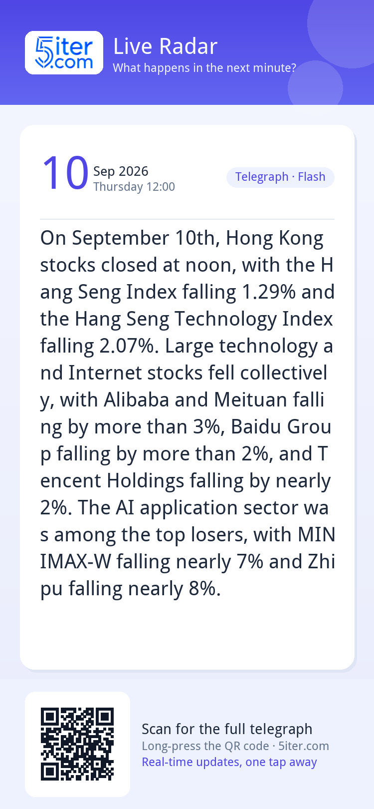 On September 10th, Hong Kong stocks closed at noon, with the