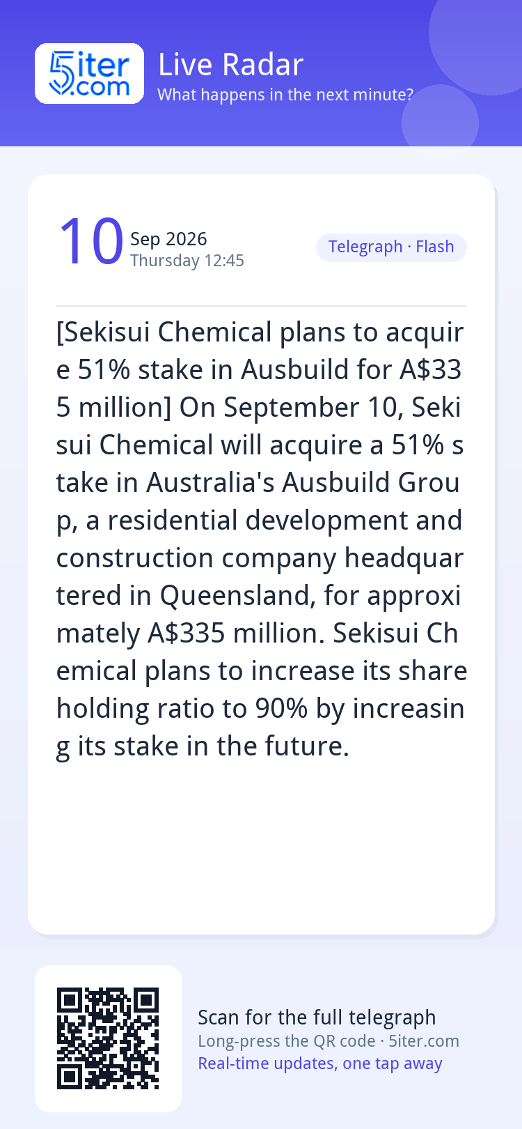 [Sekisui Chemical plans to acquire 51% stake in Ausbuild for