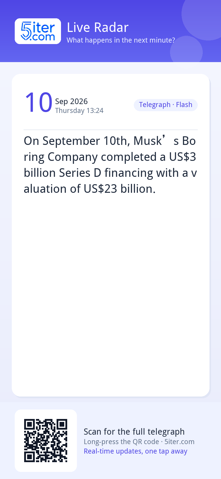 On September 10th, Musk’s Boring Company completed a US$3 bi