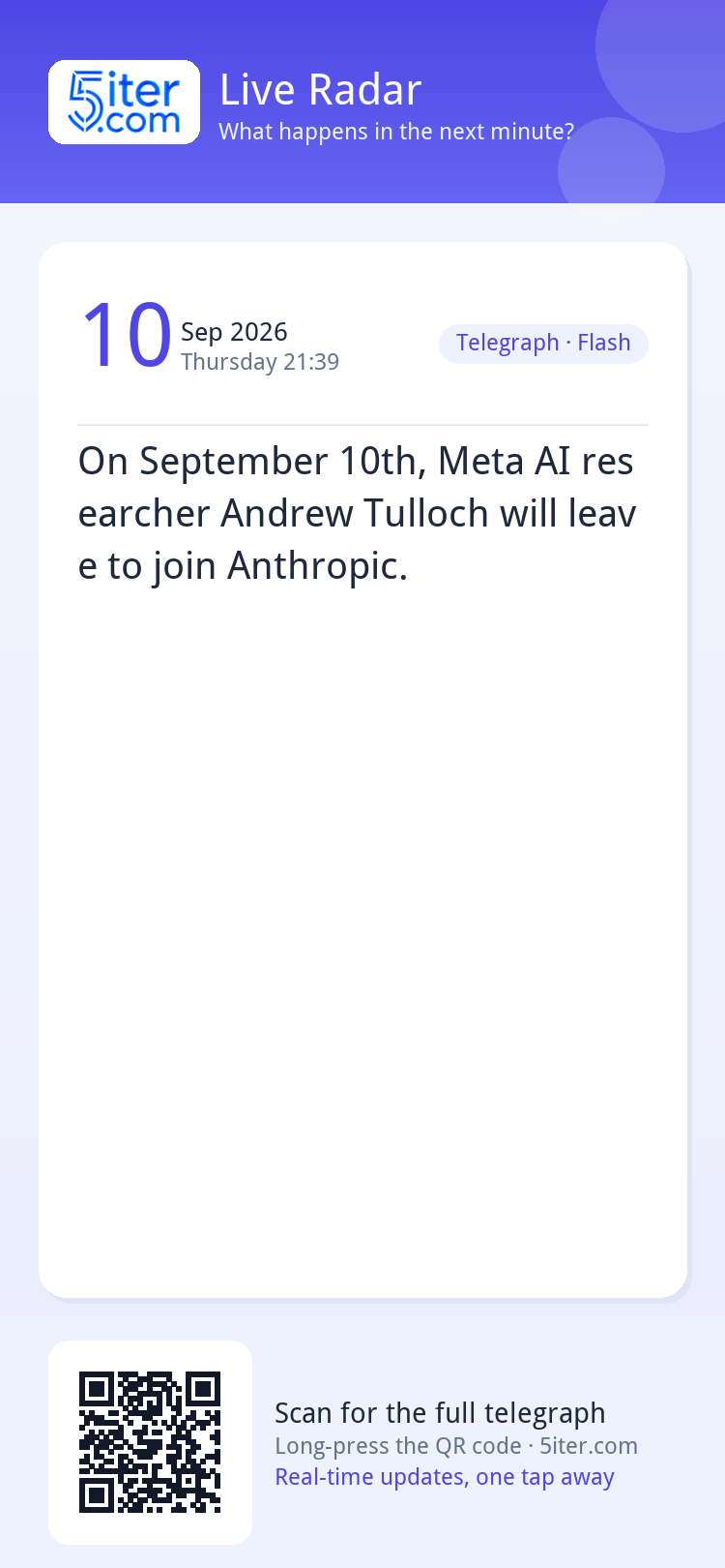On September 10th, Meta AI researcher Andrew Tulloch will le