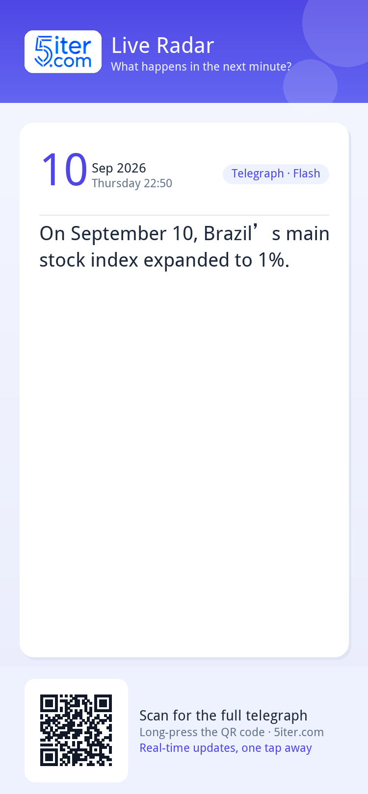 On September 10, Brazil’s main stock index expanded to 1%.