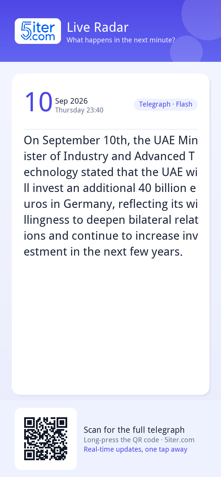 On September 10th, the UAE Minister of Industry and Advanced