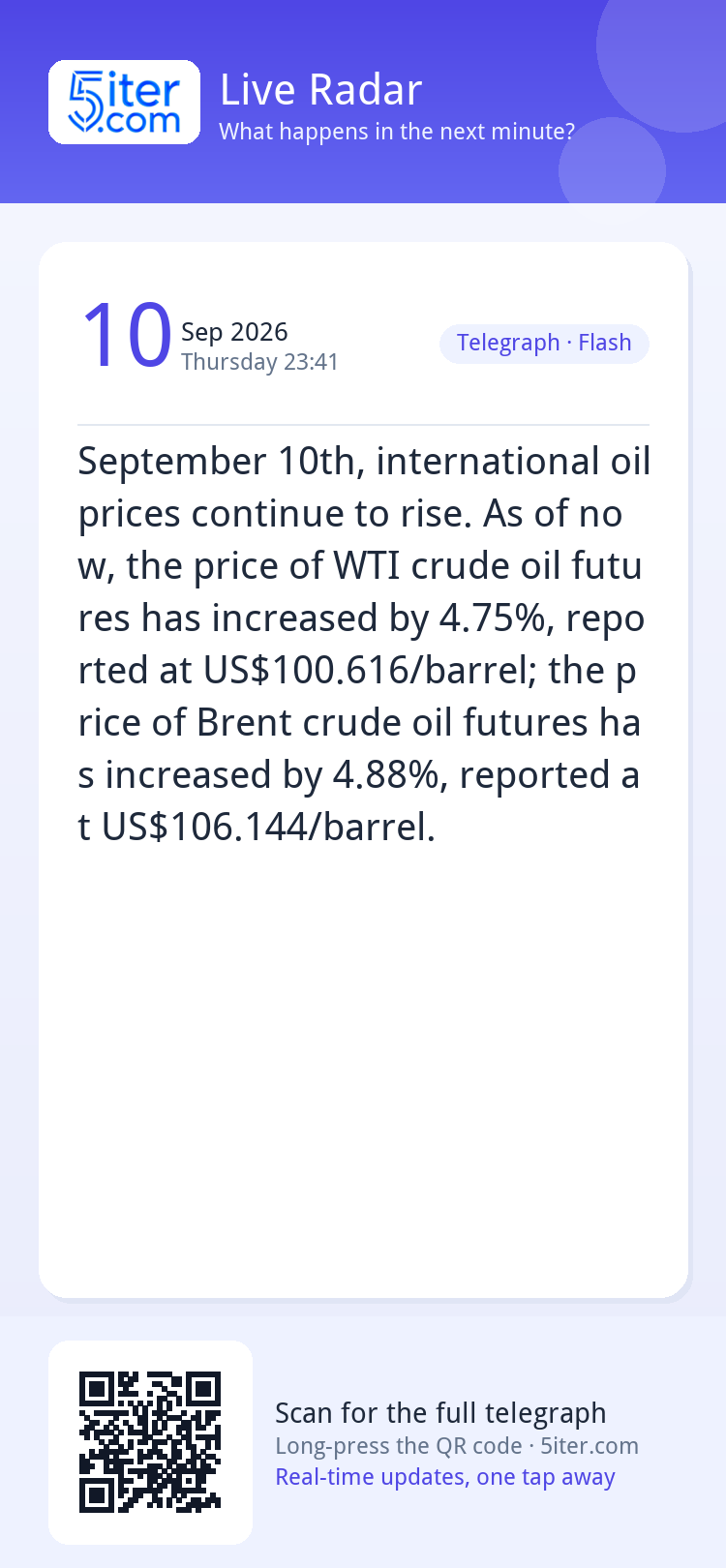 September 10th, international oil prices continue to rise. A