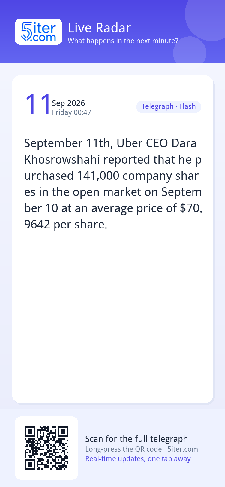 September 11th, Uber CEO Dara Khosrowshahi reported that he 