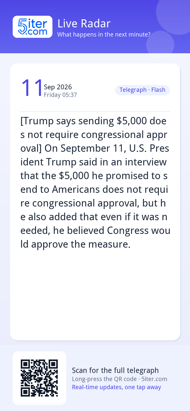 [Trump says sending $5,000 does not require congressional ap