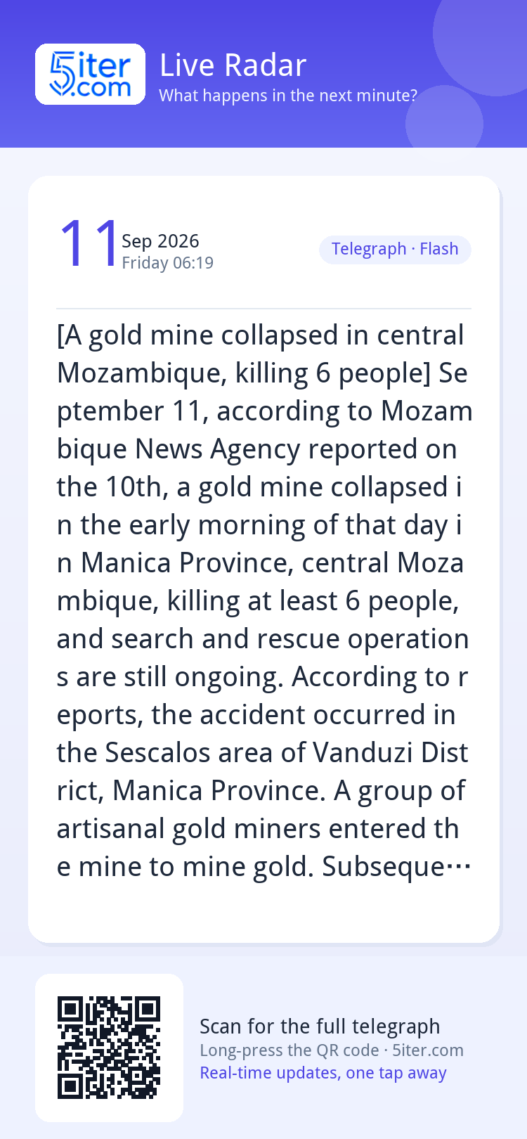 [A gold mine collapsed in central Mozambique, killing 6 peop