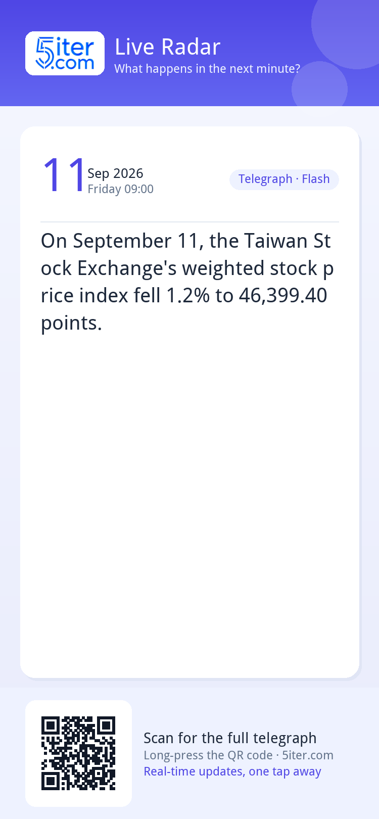 On September 11, the Taiwan Stock Exchange's weighted stock 