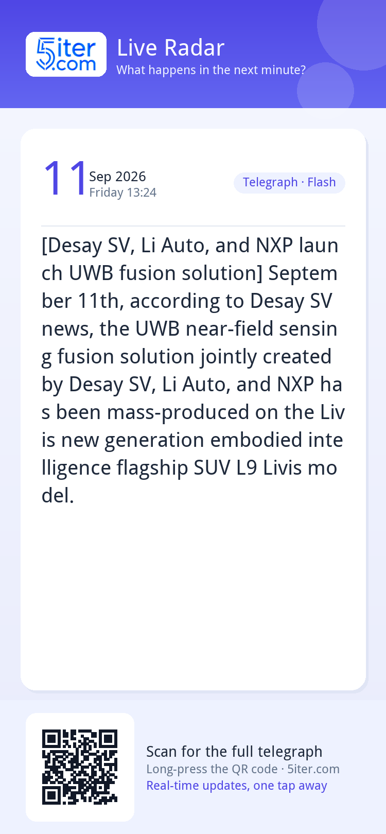 [Desay SV, Li Auto, and NXP launch UWB fusion solution] Sept