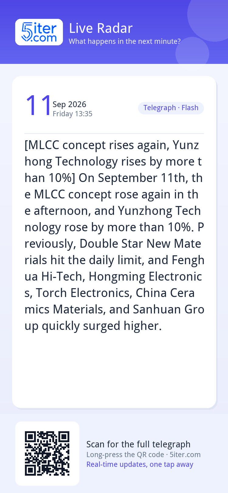 [MLCC concept rises again, Yunzhong Technology rises by more