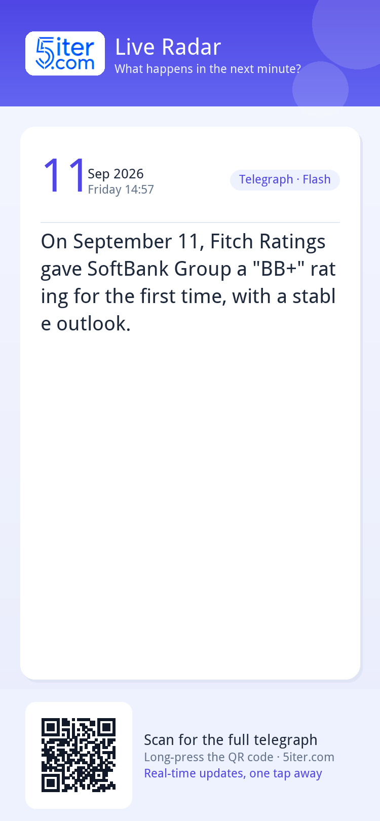 On September 11, Fitch Ratings gave SoftBank Group a "BB+" r