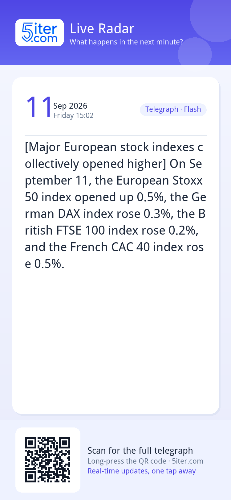 [Major European stock indexes collectively opened higher] On