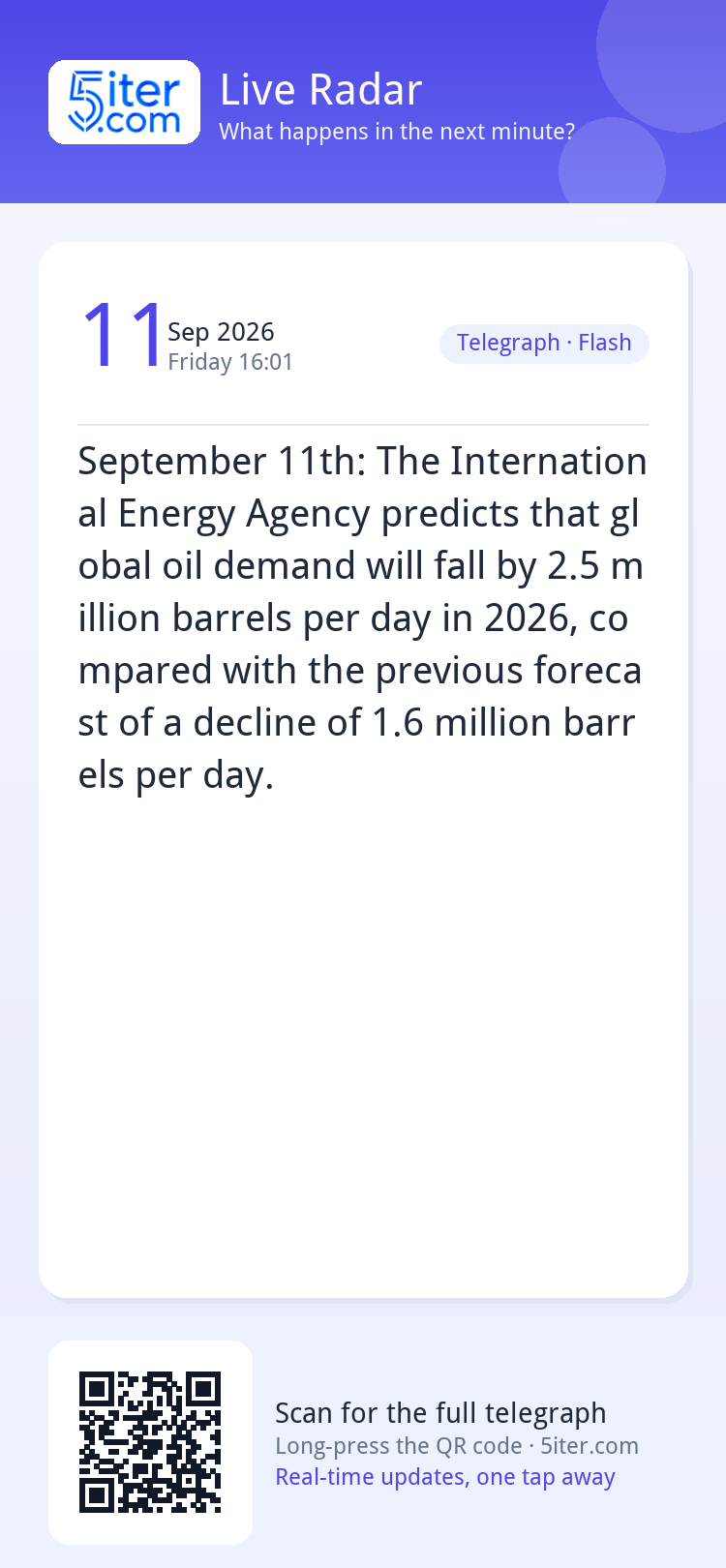 September 11th: The International Energy Agency predicts tha