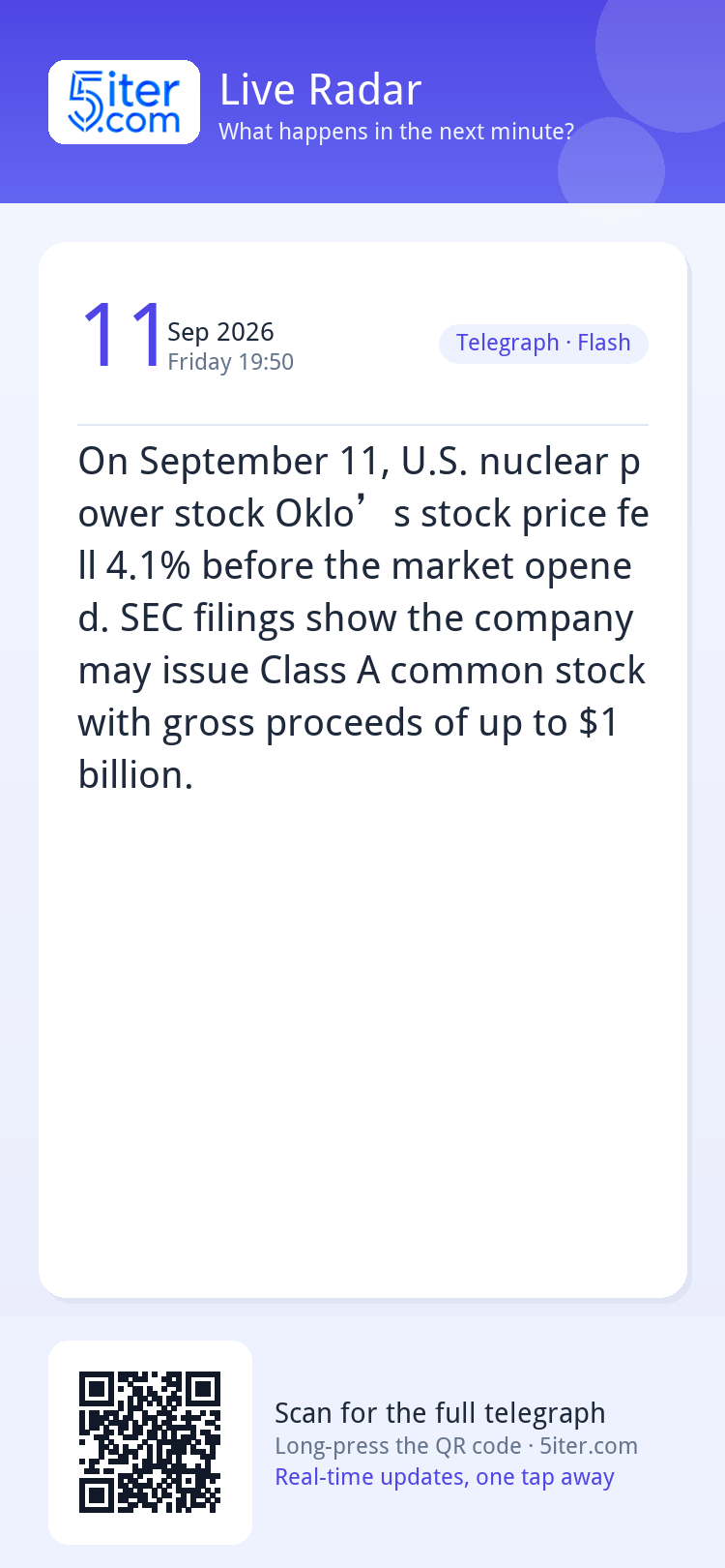 On September 11, U.S. nuclear power stock Oklo’s stock price