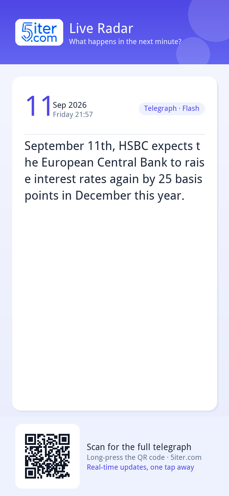 September 11th, HSBC expects the European Central Bank to ra