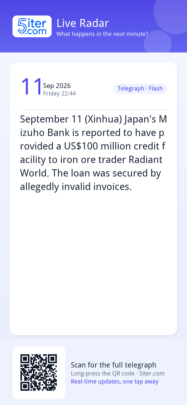 September 11 (Xinhua) Japan's Mizuho Bank is reported to hav
