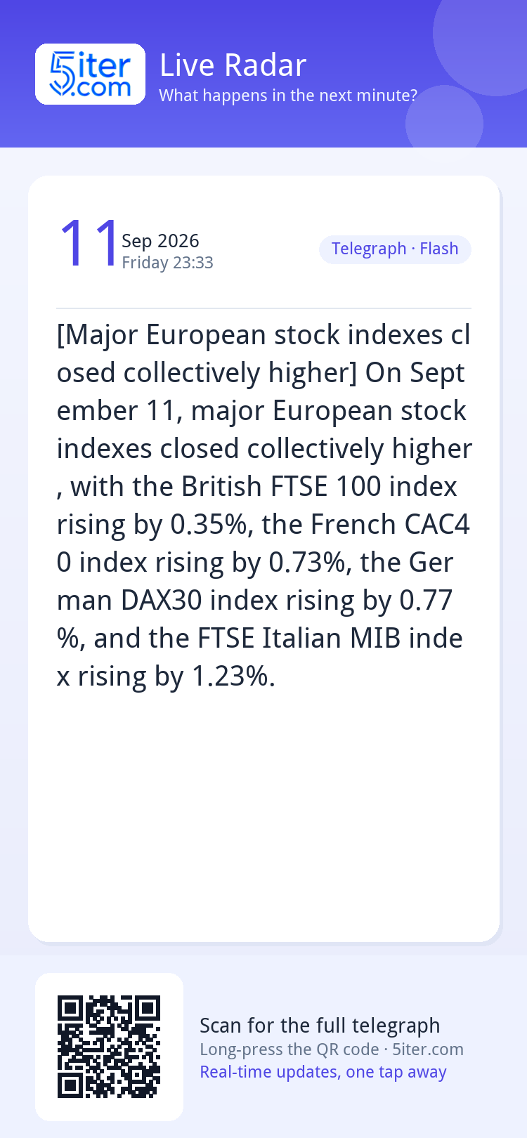 [Major European stock indexes closed collectively higher] On