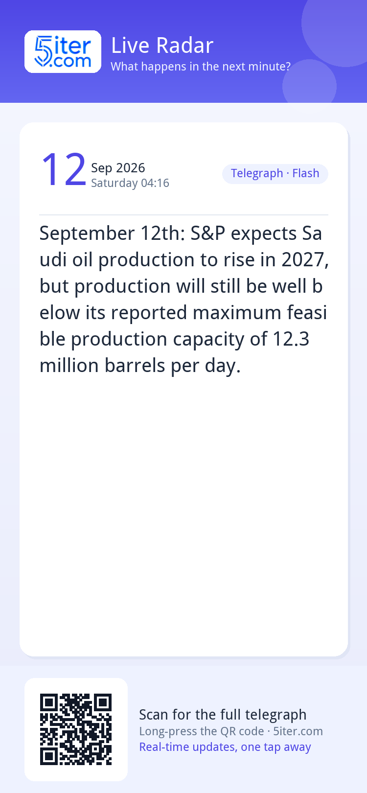 September 12th: S&P expects Saudi oil production to rise in 