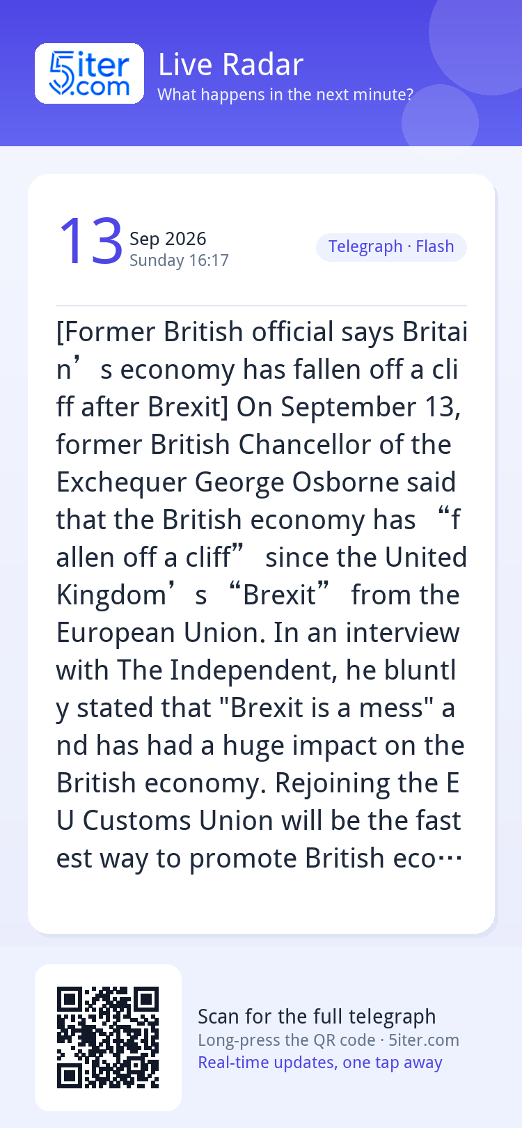 [Former British official says Britain’s economy has fallen o