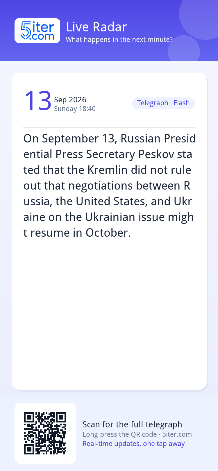On September 13, Russian Presidential Press Secretary Peskov