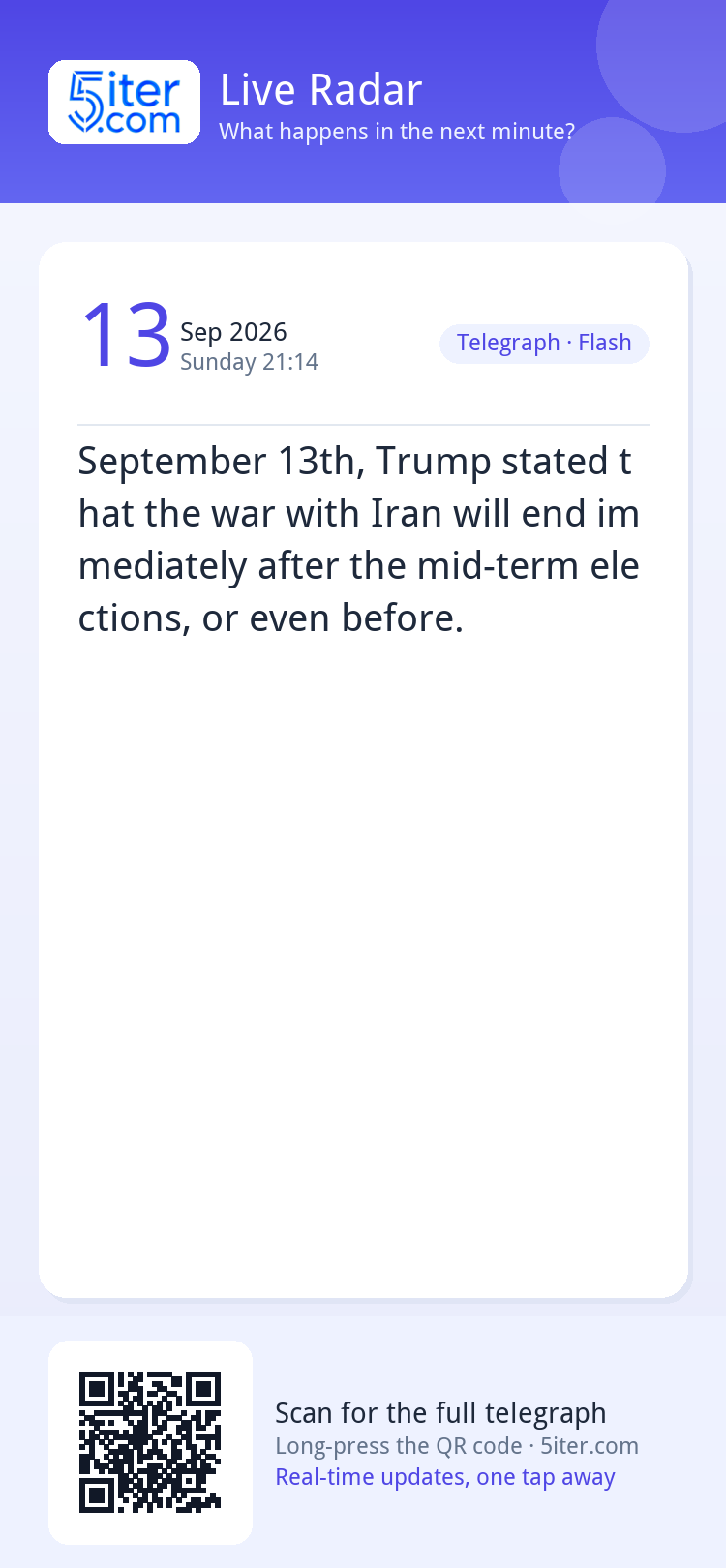 September 13th, Trump stated that the war with Iran will end