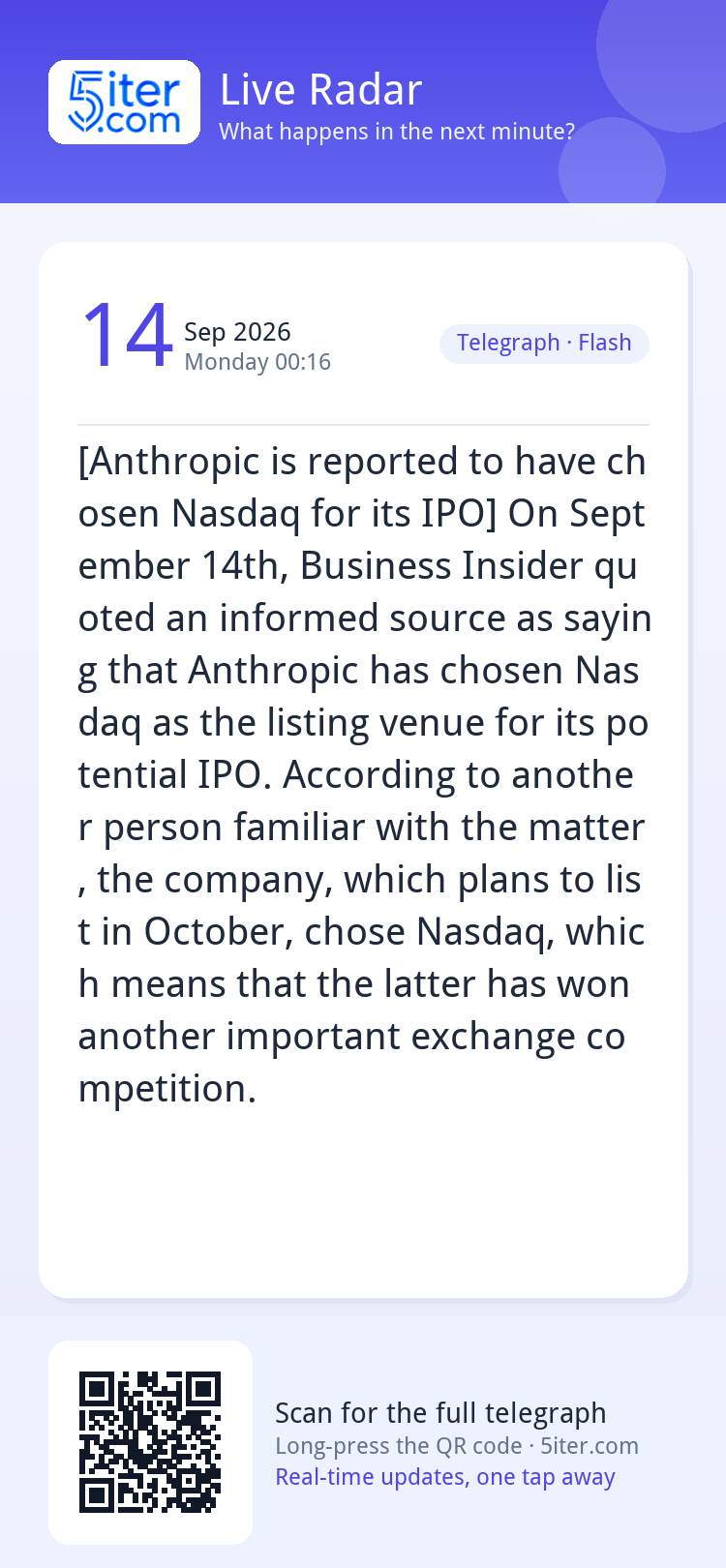 [Anthropic is reported to have chosen Nasdaq for its IPO] On