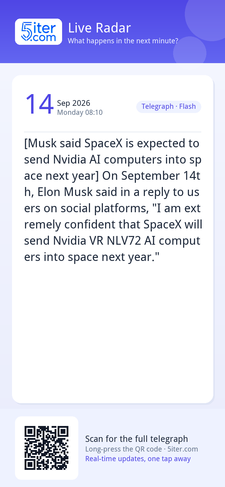 [Musk said SpaceX is expected to send Nvidia AI computers in