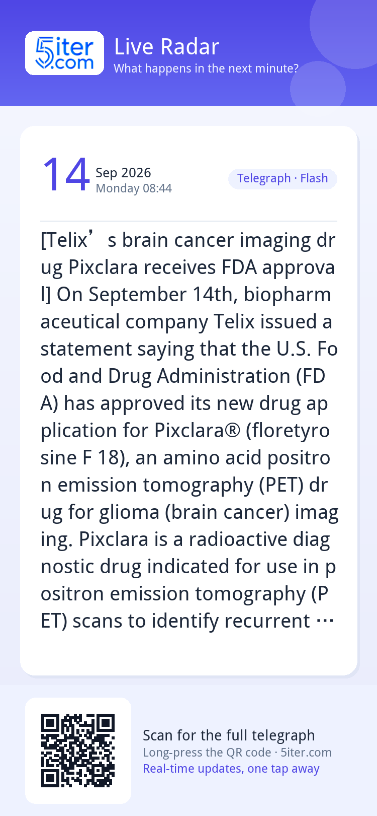 [Telix’s brain cancer imaging drug Pixclara receives FDA app