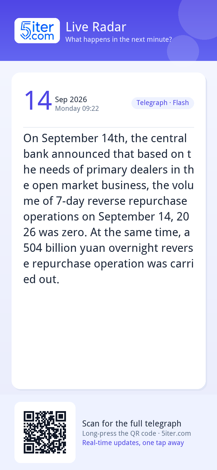 On September 14th, the central bank announced that based on 