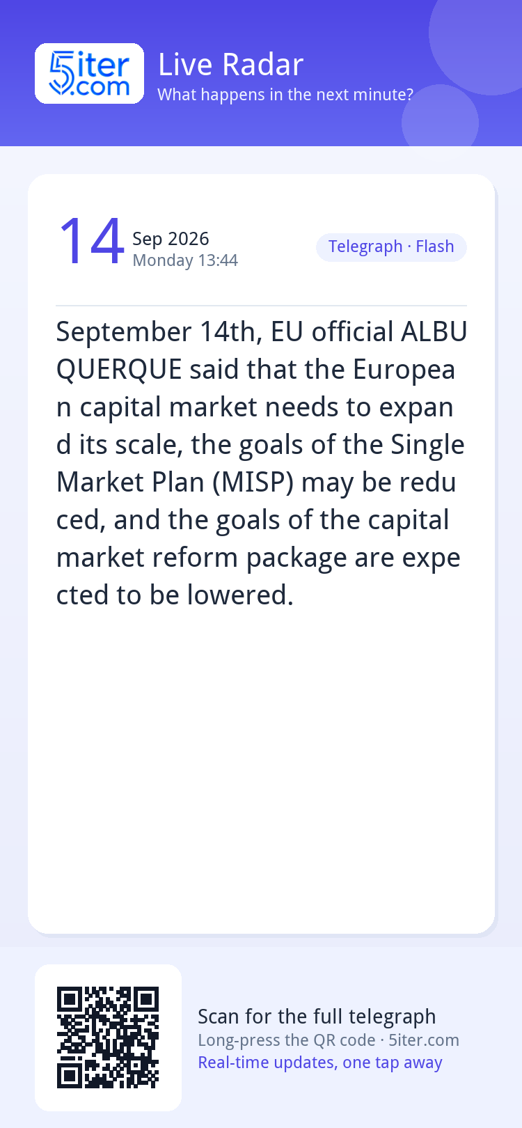 September 14th, EU official ALBUQUERQUE said that the Europe