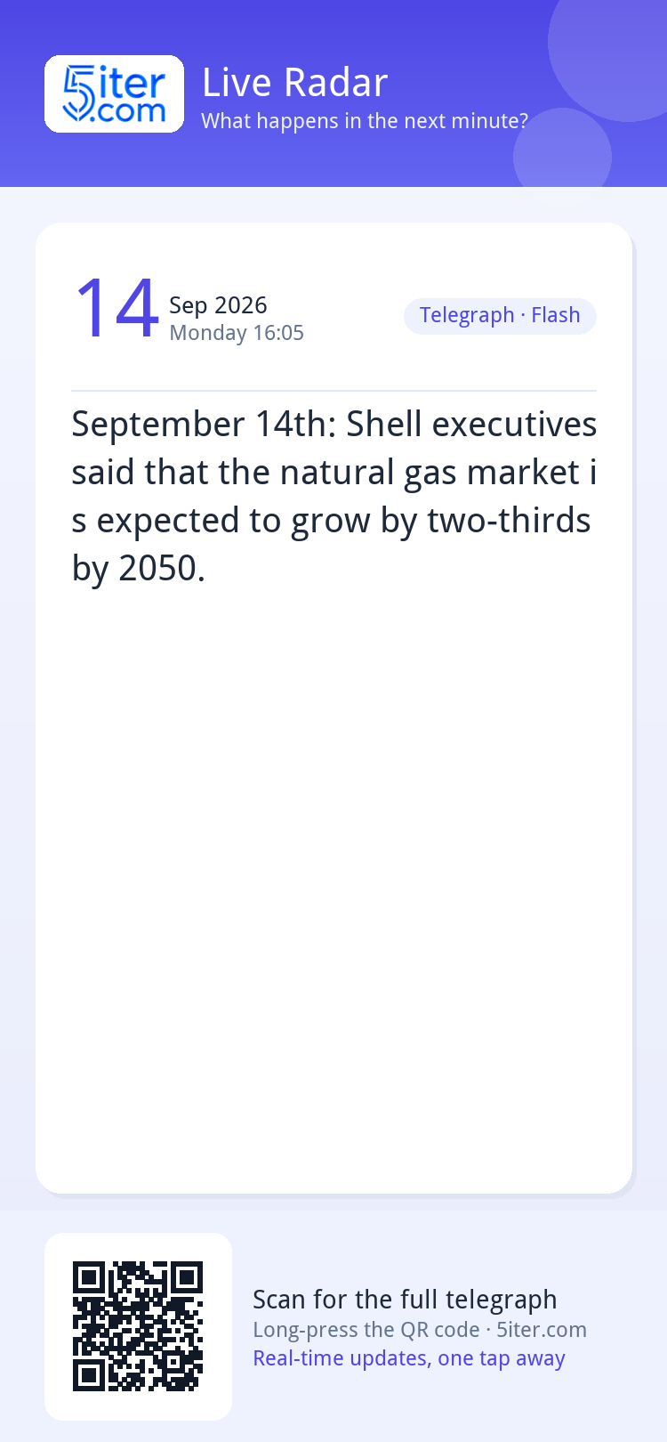 September 14th: Shell executives said that the natural gas m