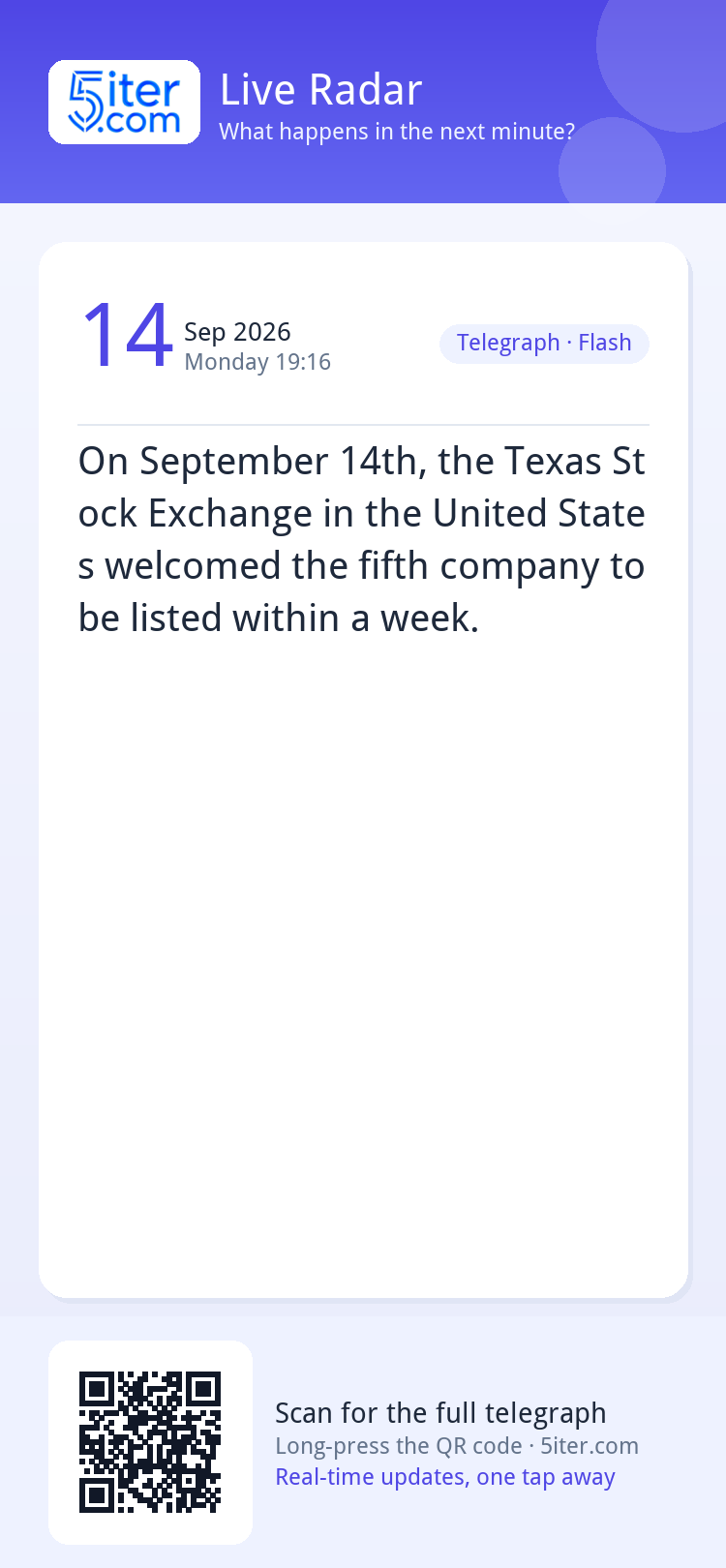 On September 14th, the Texas Stock Exchange in the United St