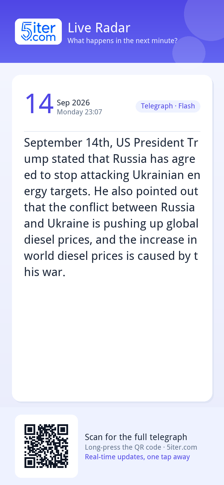 September 14th, US President Trump stated that Russia has ag