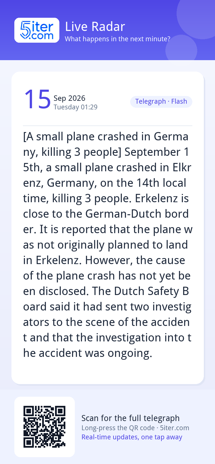[A small plane crashed in Germany, killing 3 people] Septemb