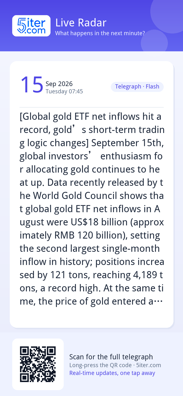 [Global gold ETF net inflows hit a record, gold’s short-term