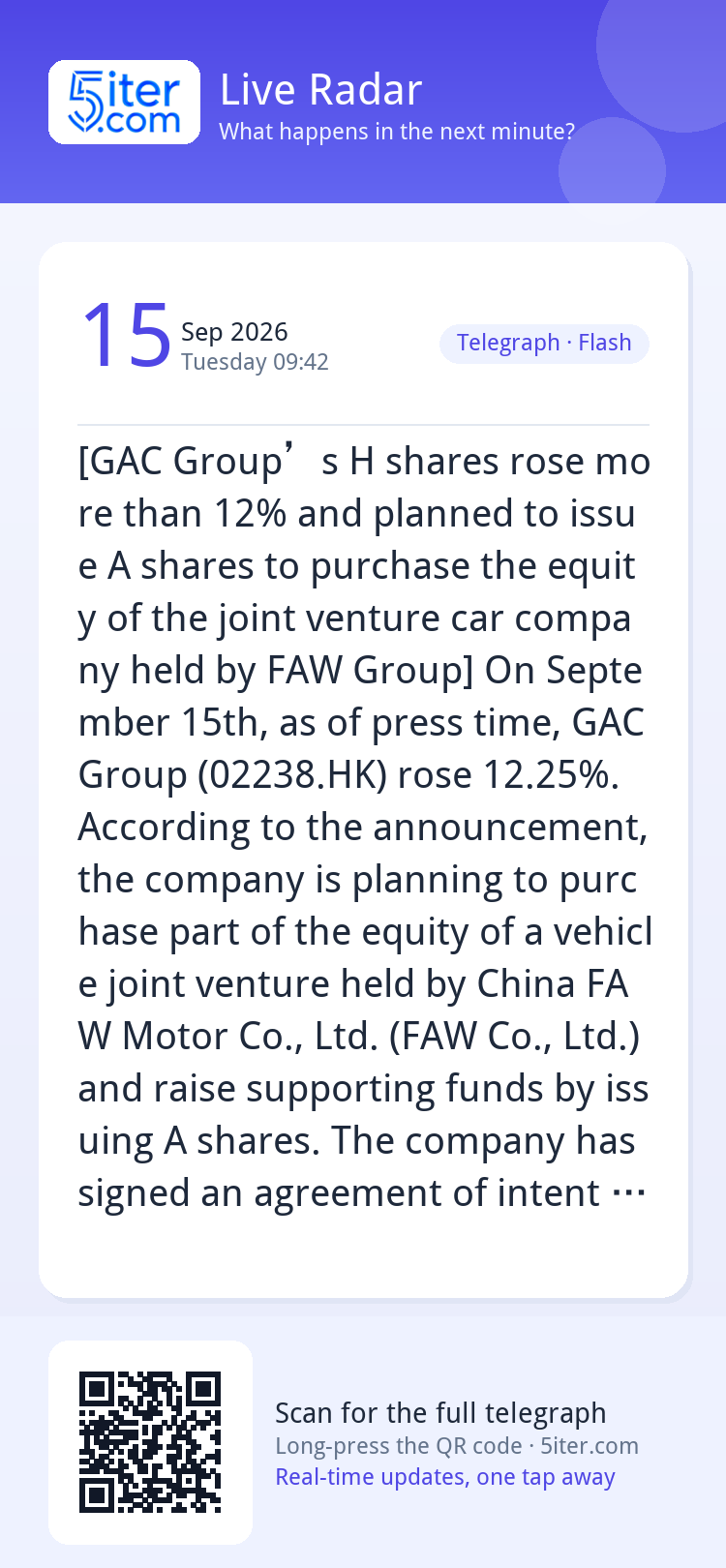 [GAC Group’s H shares rose more than 12% and planned to issu