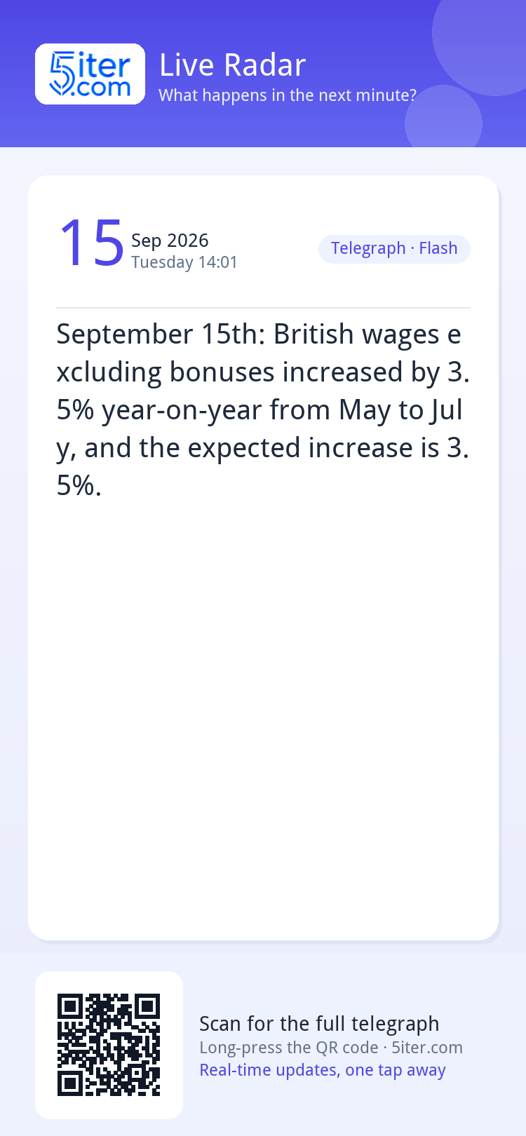 September 15th: British wages excluding bonuses increased by