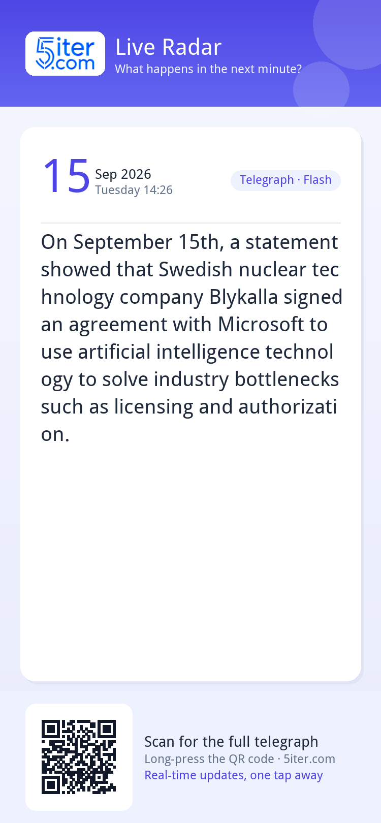 On September 15th, a statement showed that Swedish nuclear t