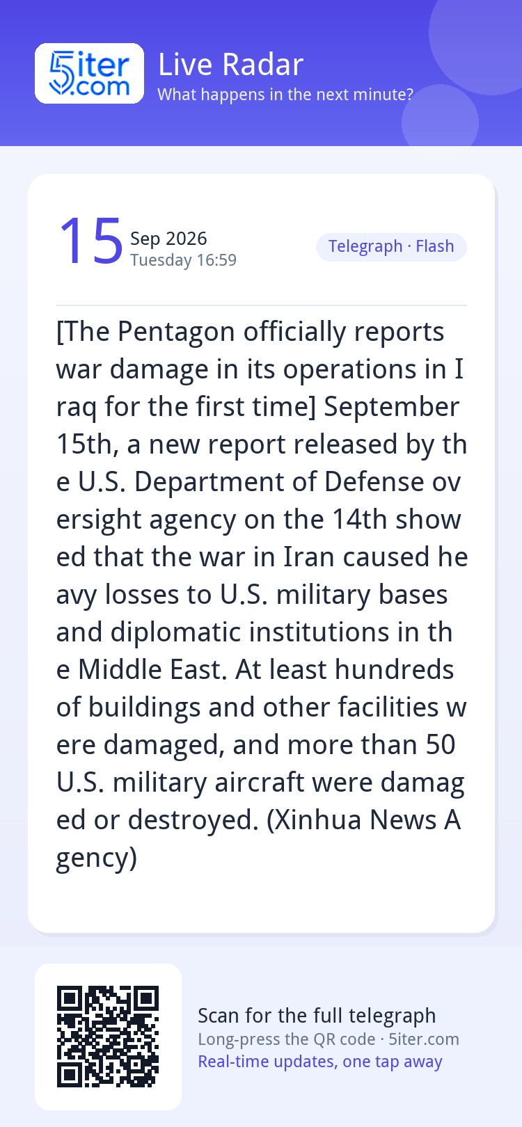 [The Pentagon officially reports war damage in its operation