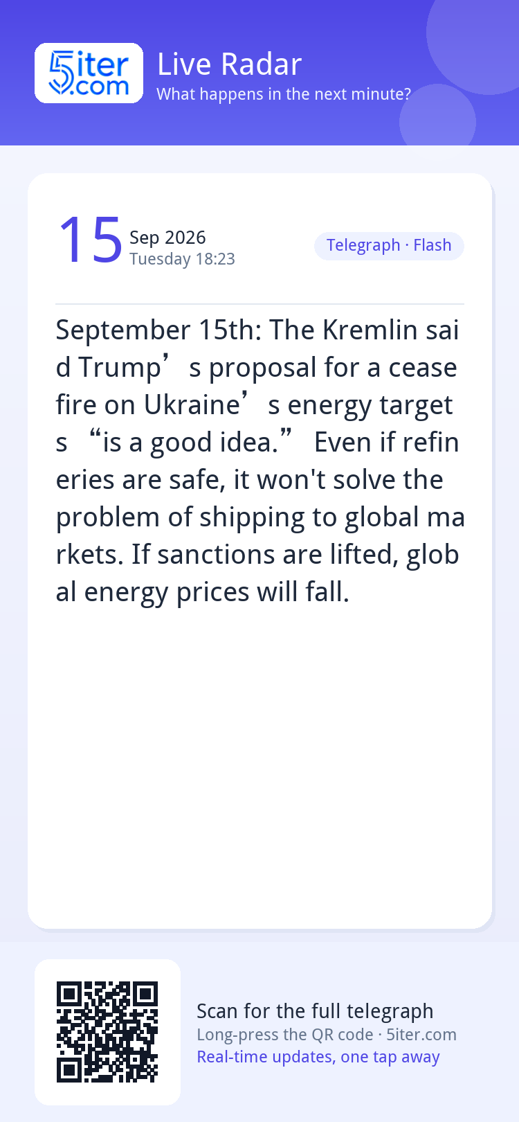 September 15th: The Kremlin said Trump’s proposal for a ceas