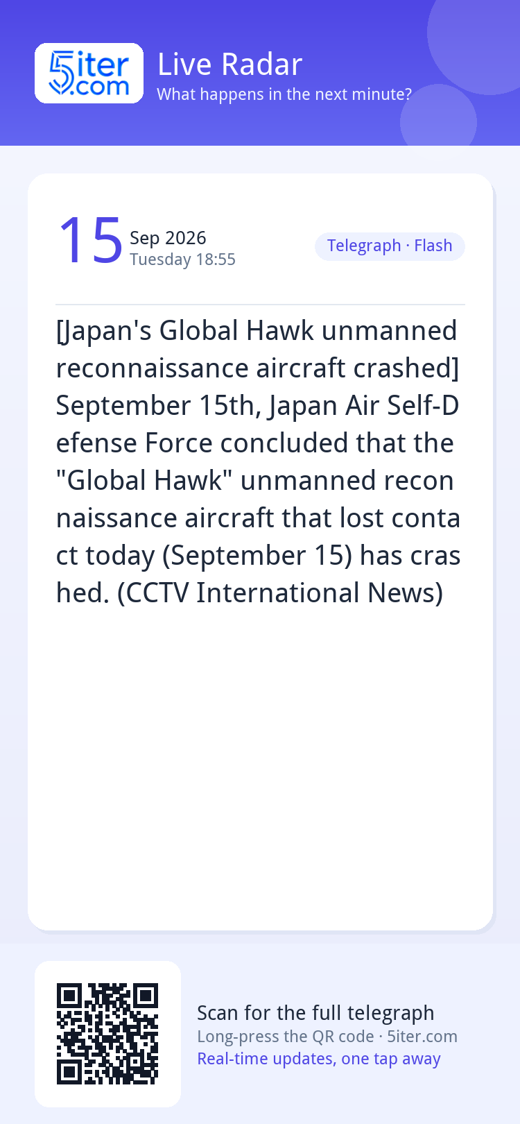 [Japan's Global Hawk unmanned reconnaissance aircraft crashe
