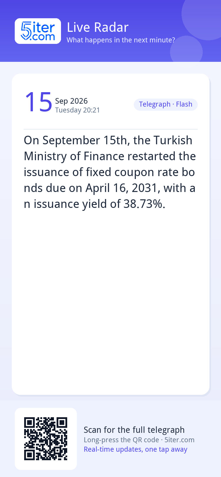 On September 15th, the Turkish Ministry of Finance restarted