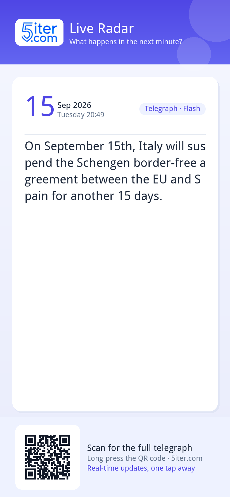 On September 15th, Italy will suspend the Schengen border-fr