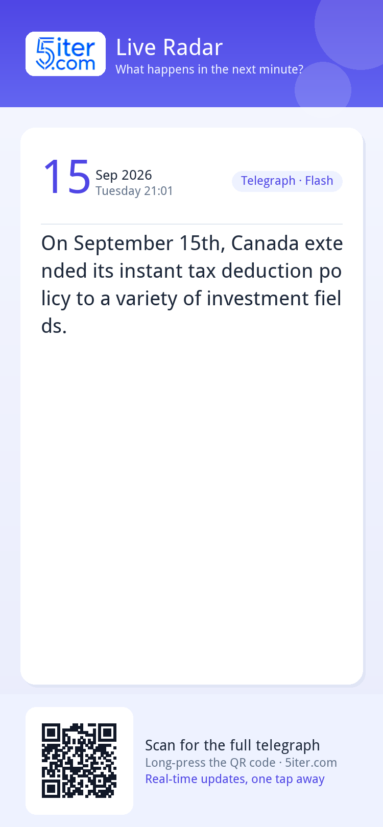 On September 15th, Canada extended its instant tax deduction
