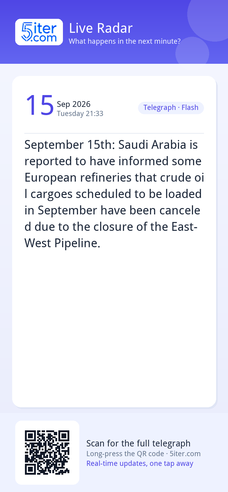 September 15th: Saudi Arabia is reported to have informed so
