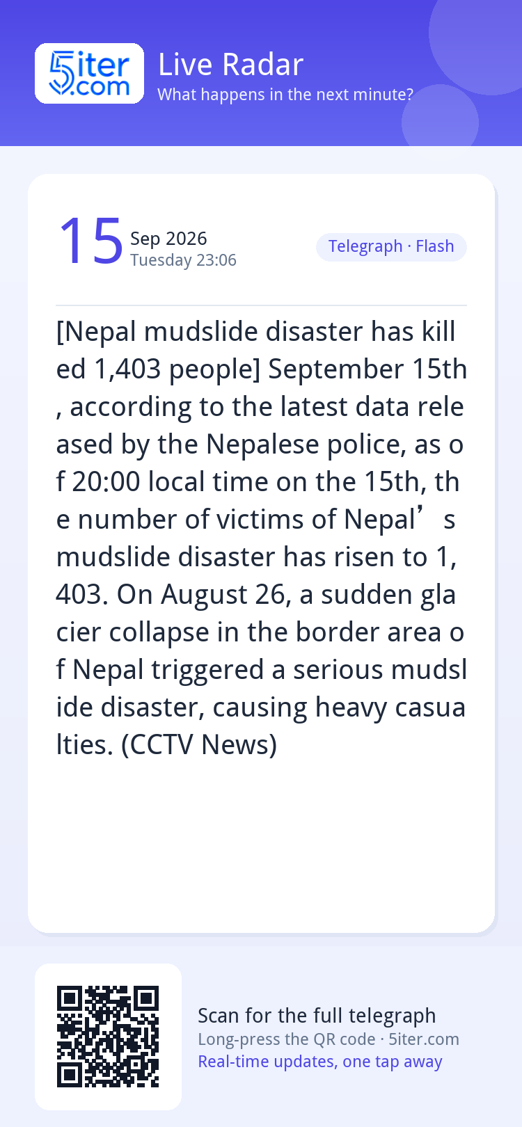 [Nepal mudslide disaster has killed 1,403 people] September 