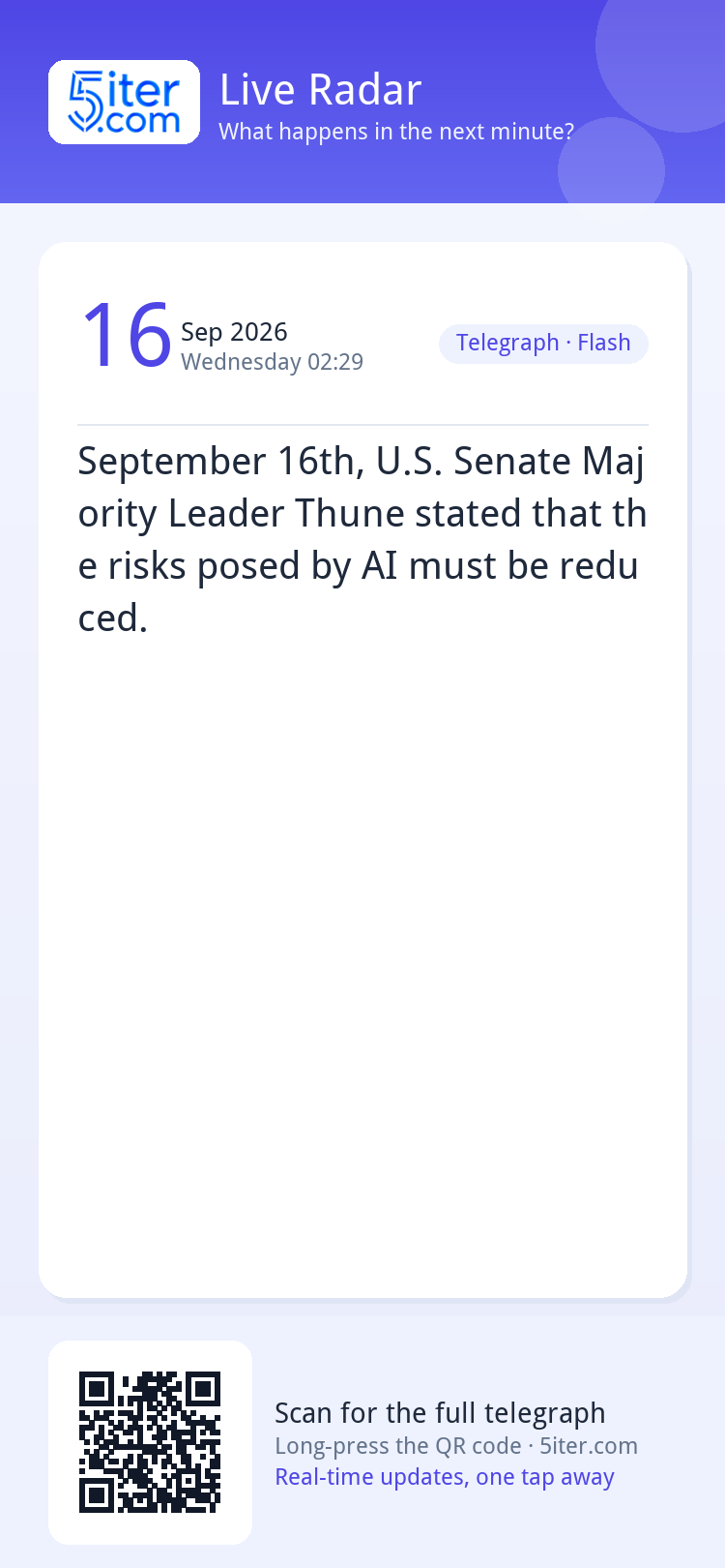 September 16th, U.S. Senate Majority Leader Thune stated tha