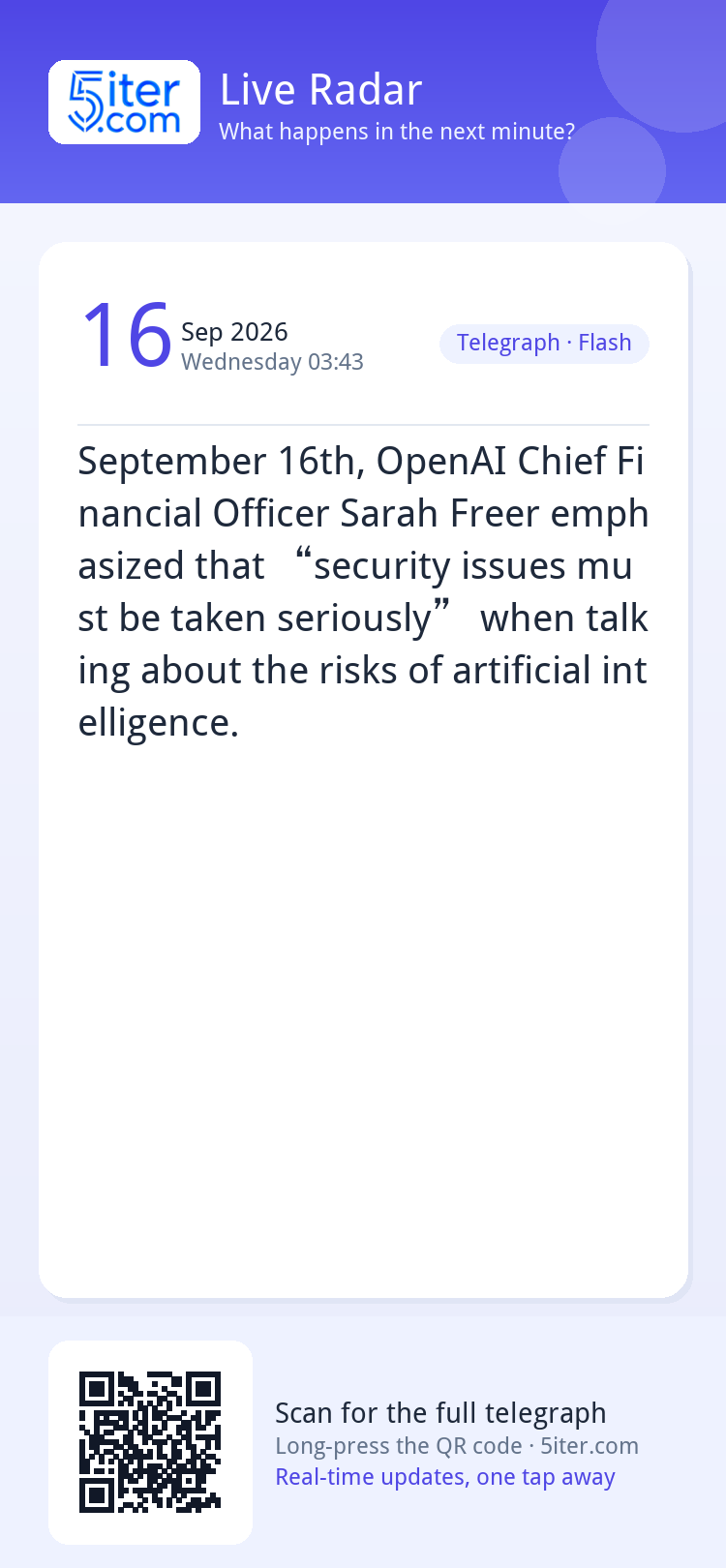 September 16th, OpenAI Chief Financial Officer Sarah Freer e