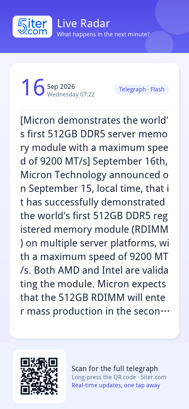 [Micron demonstrates the world's first 512GB DDR5 server mem